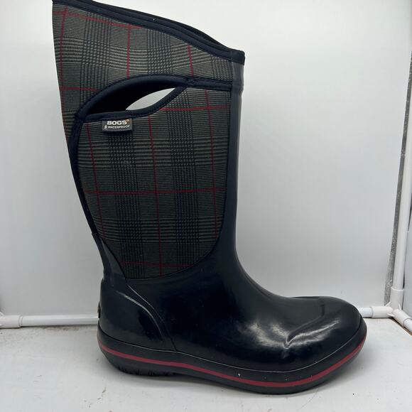 BOG Snow Boots Womens 10 Plimsoll Prince of Wales Tall Black Winter Plaid - Picture 1 of 9